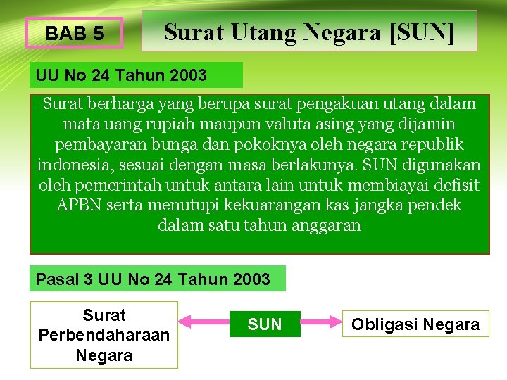 BAB 5 Surat Utang Negara [SUN] UU No 24 Tahun 2003 Surat berharga yang