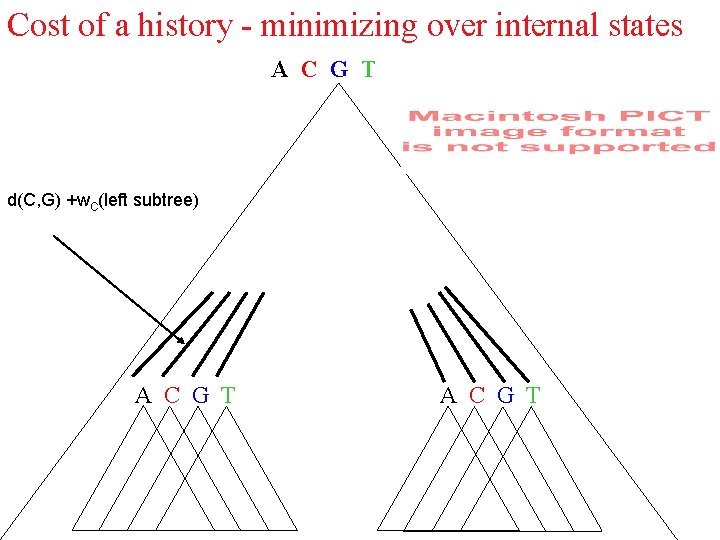 Cost of a history - minimizing over internal states A C G T d(C,