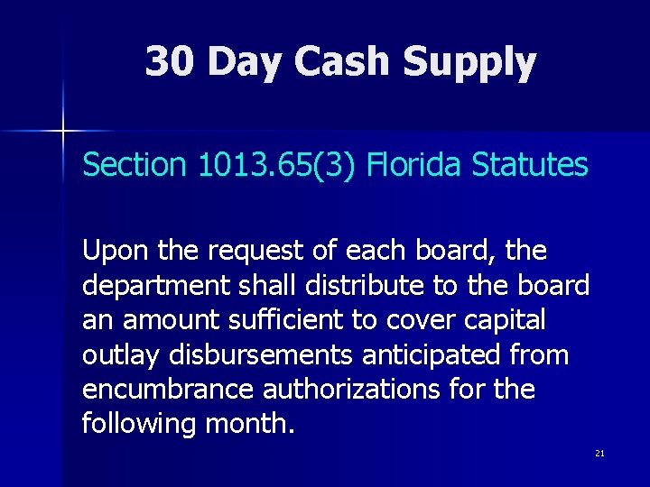 30 Day Cash Supply Section 1013. 65(3) Florida Statutes Upon the request of each