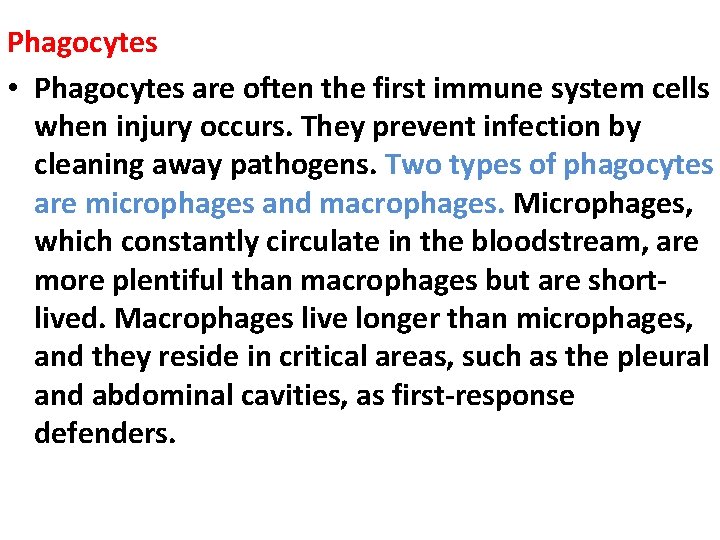 Phagocytes • Phagocytes are often the first immune system cells when injury occurs. They