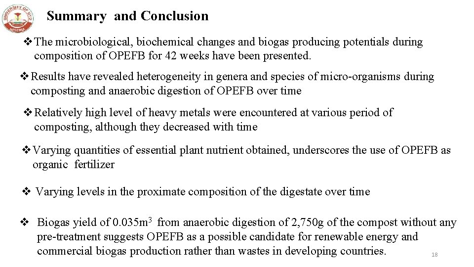 Summary and Conclusion v. The microbiological, biochemical changes and biogas producing potentials during composition