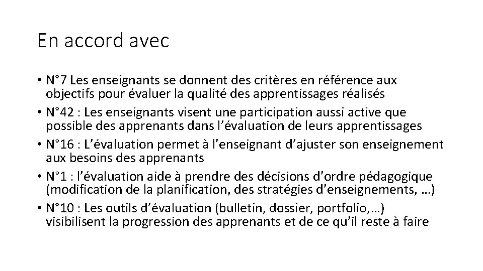 En accord avec • N° 7 Les enseignants se donnent des critères en référence