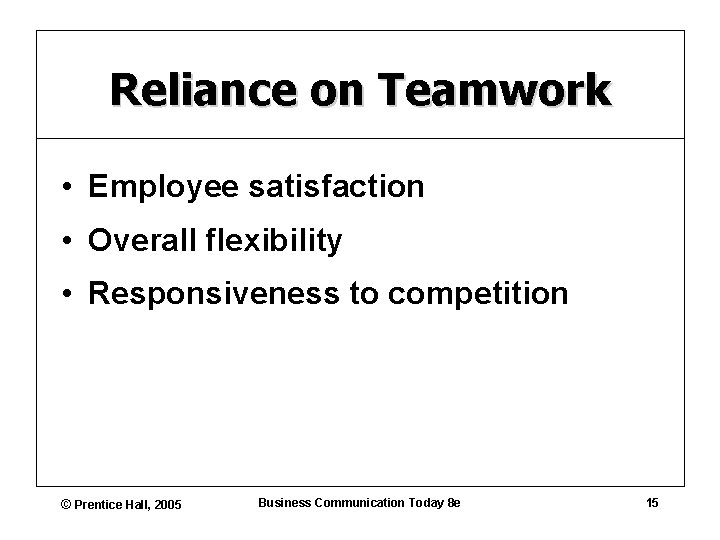 Reliance on Teamwork • Employee satisfaction • Overall flexibility • Responsiveness to competition ©
