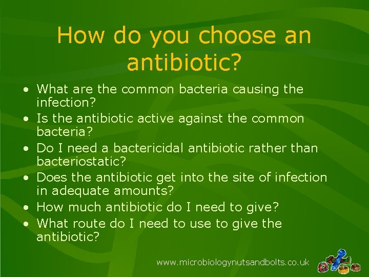 How do you choose an antibiotic? • What are the common bacteria causing the