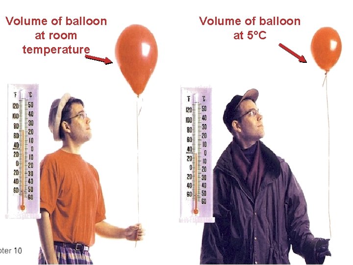 Volume of balloon at room temperature Volume of balloon at 5°C 