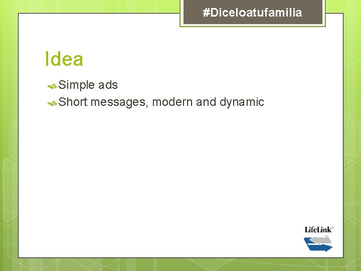 #Diceloatufamilia Idea Simple ads Short messages, modern and dynamic 