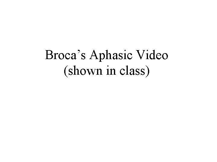 Broca’s Aphasic Video (shown in class) 