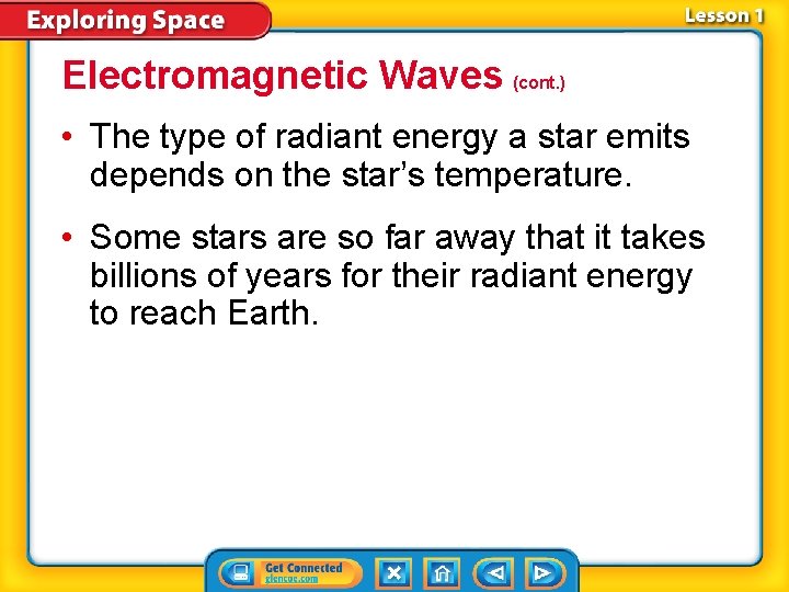 Electromagnetic Waves (cont. ) • The type of radiant energy a star emits depends