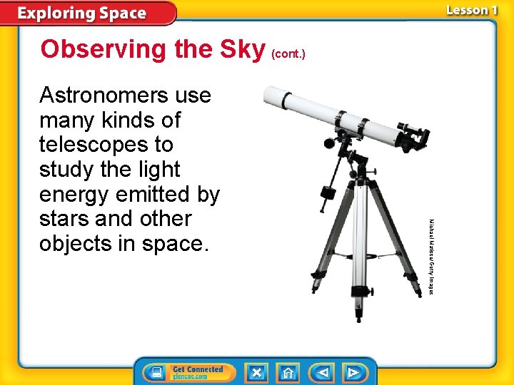 Observing the Sky (cont. ) Michael Matisse/Getty Images Astronomers use many kinds of telescopes Observing the Sky (cont. ) Michael Matisse/Getty Images Astronomers use many kinds of telescopes