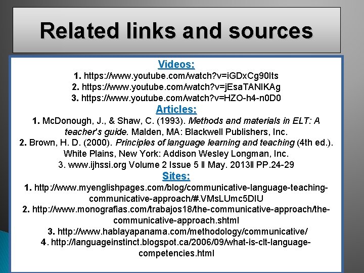 Related links and sources Videos: 1. https: //www. youtube. com/watch? v=i. GDx. Cg 90