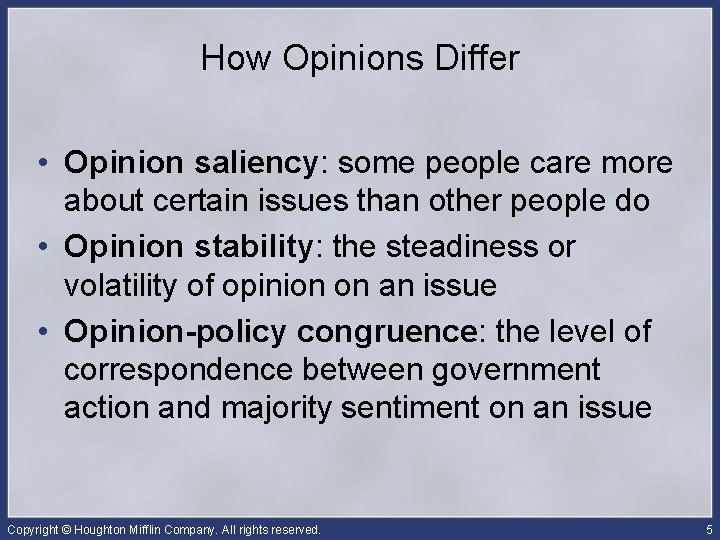 How Opinions Differ • Opinion saliency: some people care more about certain issues than