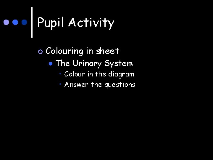 Pupil Activity ¢ Colouring in sheet l The Urinary System • Colour in the