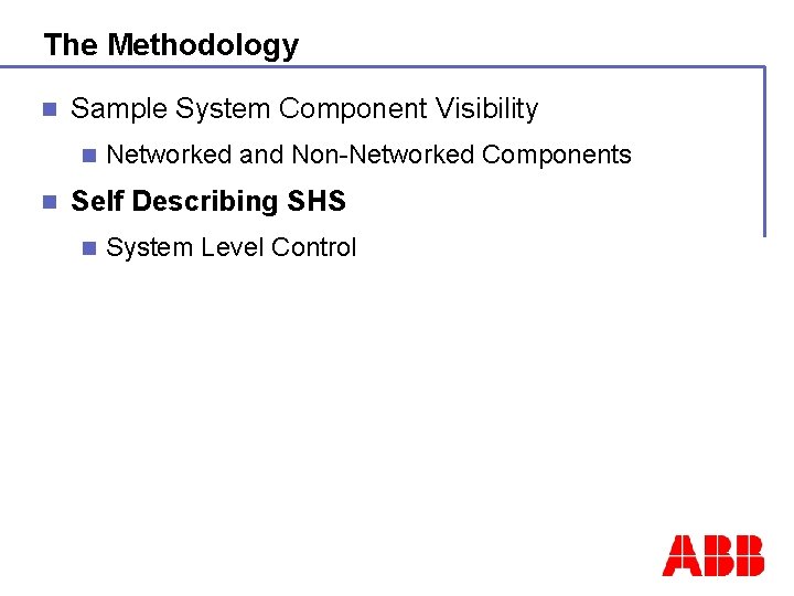 The Methodology n Sample System Component Visibility n n Networked and Non-Networked Components Self