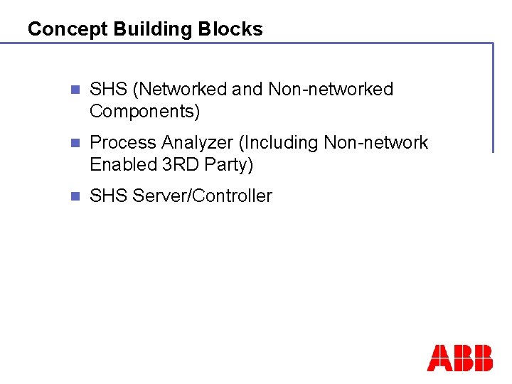 Concept Building Blocks n SHS (Networked and Non-networked Components) n Process Analyzer (Including Non-network