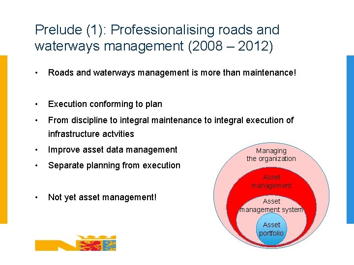 Prelude (1): Professionalising roads and waterways management (2008 – 2012) • Roads and waterways