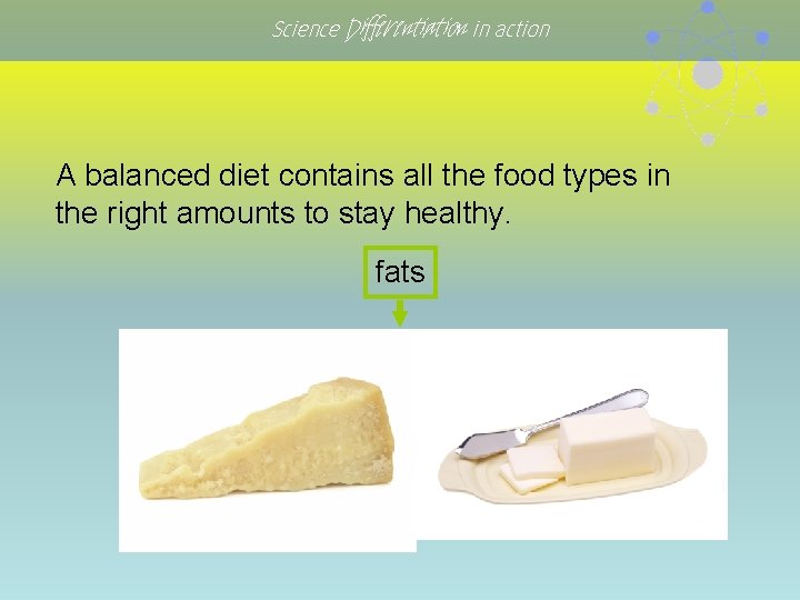 Science Differentiation in action A balanced diet contains all the food types in the