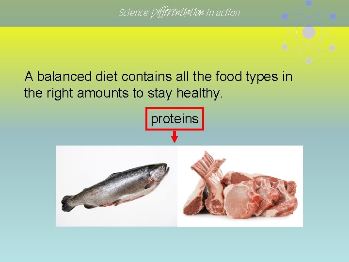Science Differentiation in action A balanced diet contains all the food types in the