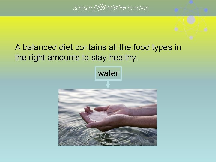 Science Differentiation in action A balanced diet contains all the food types in the