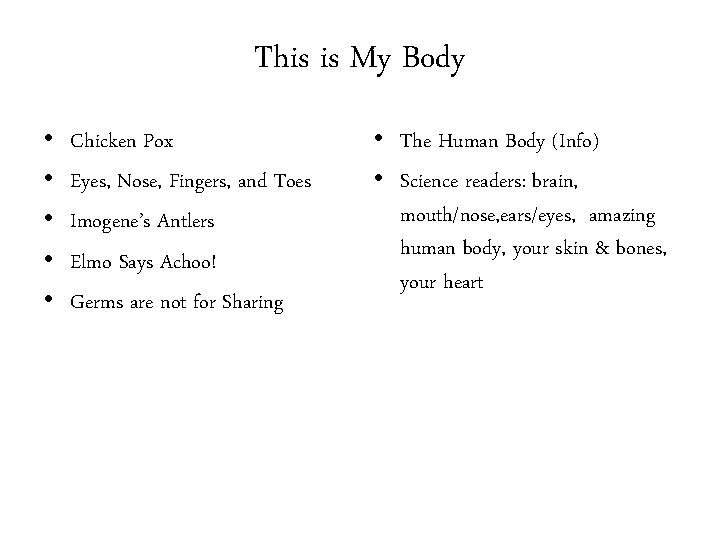 This is My Body • • • Chicken Pox Eyes, Nose, Fingers, and Toes