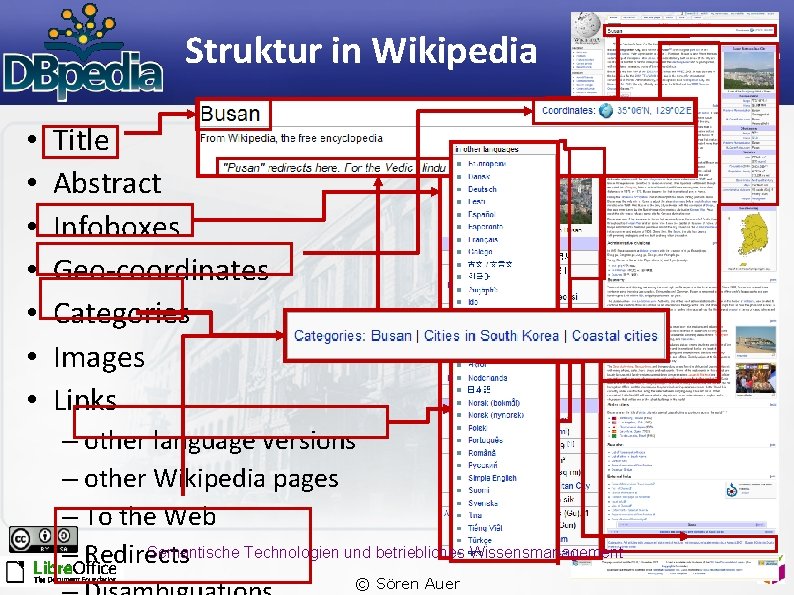  Struktur in Wikipedia • • Title Abstract Infoboxes Geo-coordinates Categories Images Links –