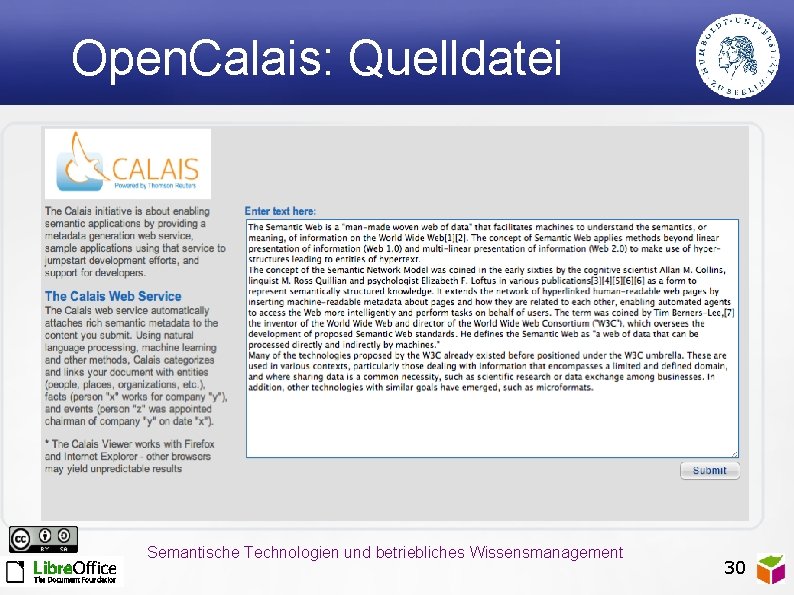 Open. Calais: Quelldatei Semantische Technologien und betriebliches Wissensmanagement 30 