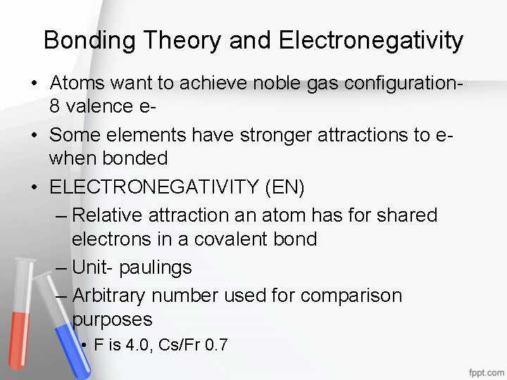 Bonding Theory and Electronegativity • Atoms want to achieve noble gas configuration 8 valence