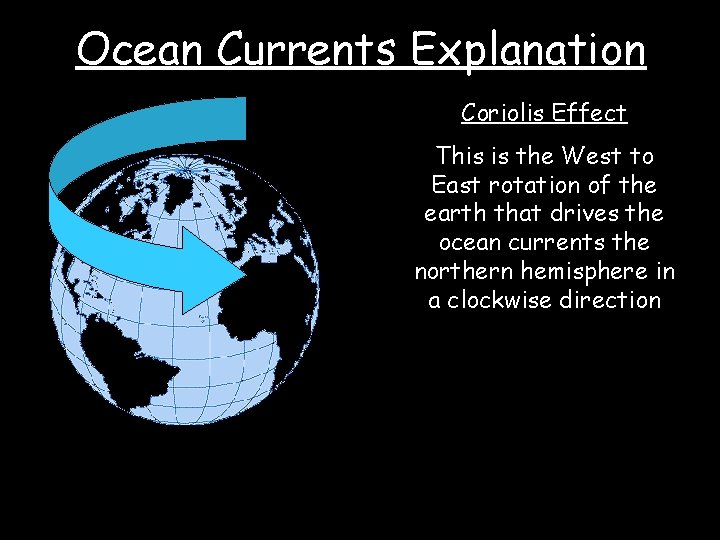 Ocean Currents Explanation Coriolis Effect This is the West to East rotation of the