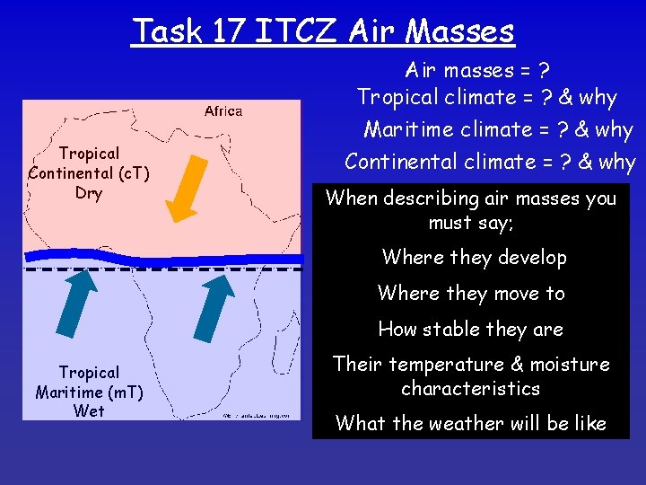 Task 17 ITCZ Air Masses Air masses = ? Tropical climate = ? &