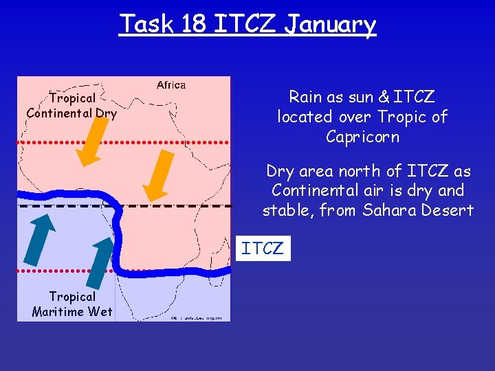 Task 18 ITCZ January Tropical Continental Dry Rain as sun & ITCZ located over