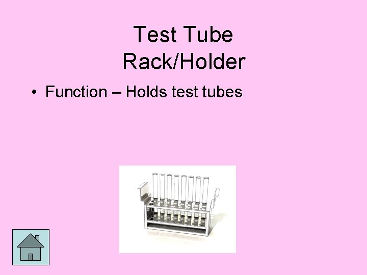 Test Tube Rack/Holder • Function – Holds test tubes 
