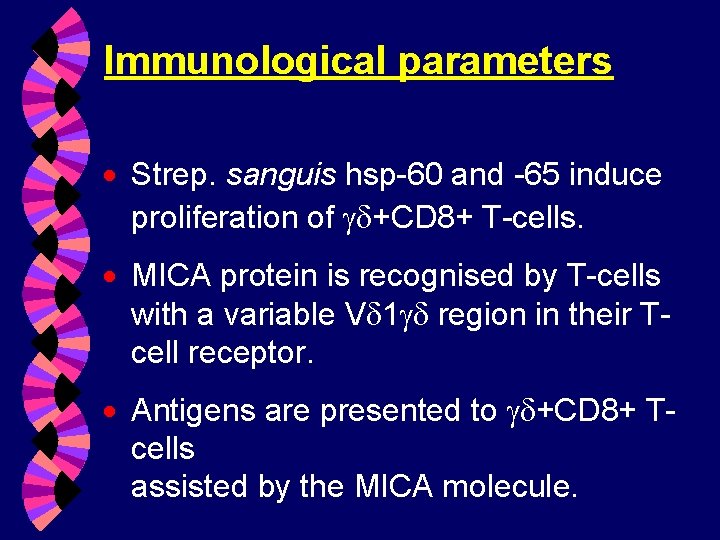 Immunological parameters · Strep. sanguis hsp-60 and -65 induce proliferation of gd+CD 8+ T-cells.