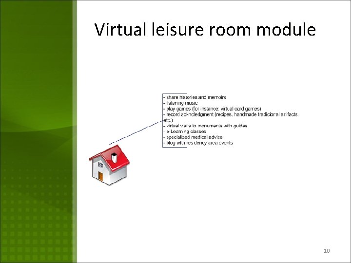 Virtual leisure room module 10 