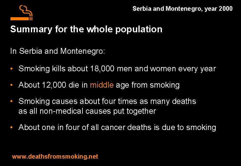 Serbia and Montenegro, year 2000 Summary for the whole population In Serbia and Montenegro: