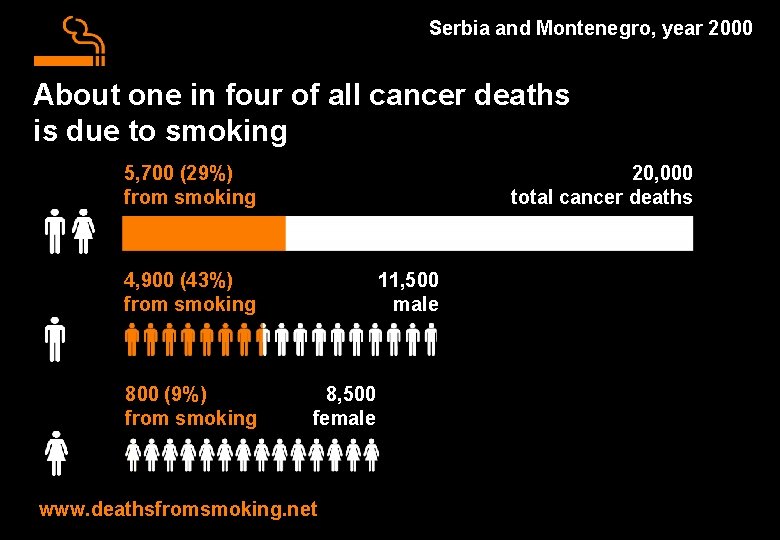 Serbia and Montenegro, year 2000 About one in four of all cancer deaths is