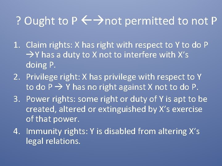? Ought to P not permitted to not P 1. Claim rights: X has