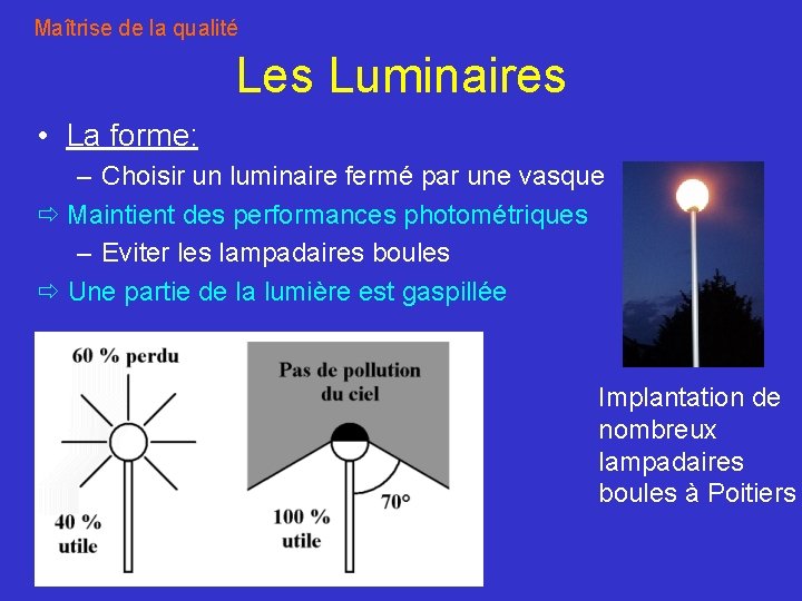 Maîtrise de la qualité Les Luminaires • La forme: – Choisir un luminaire fermé