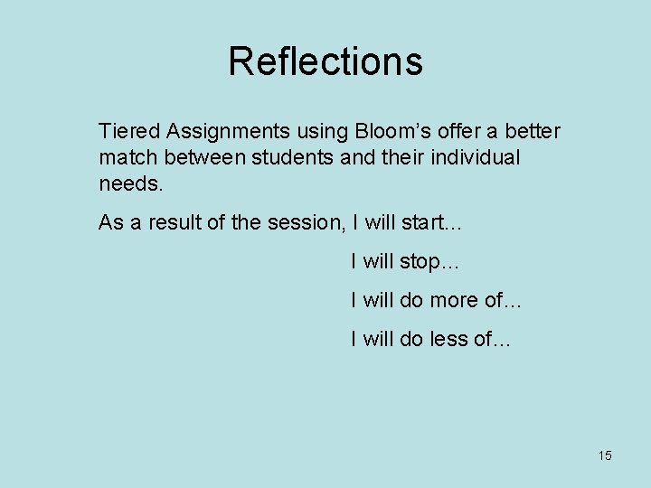Reflections Tiered Assignments using Bloom’s offer a better match between students and their individual