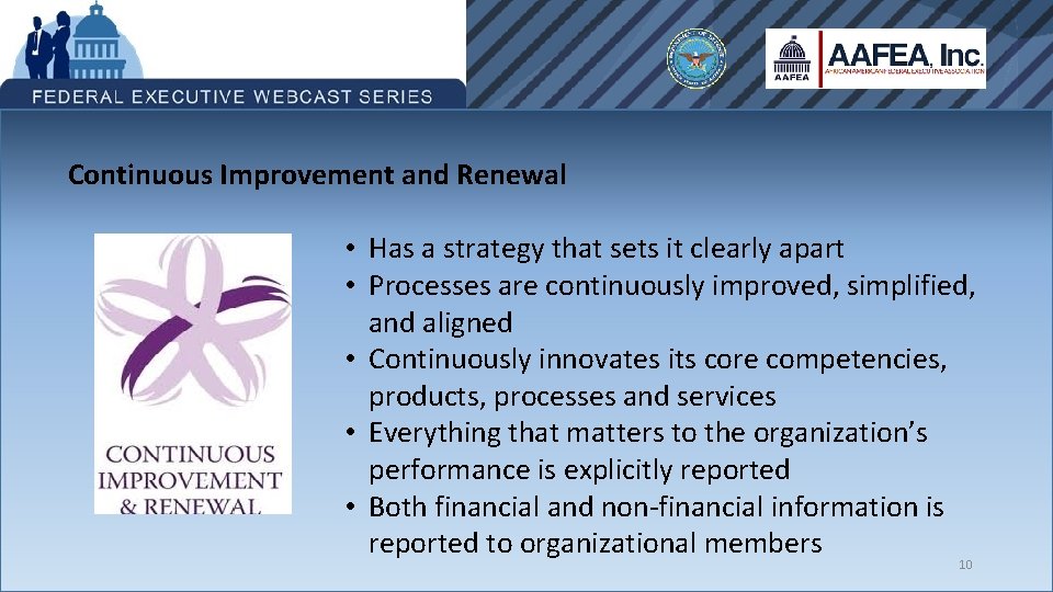 Continuous Improvement and Renewal • Has a strategy that sets it clearly apart •