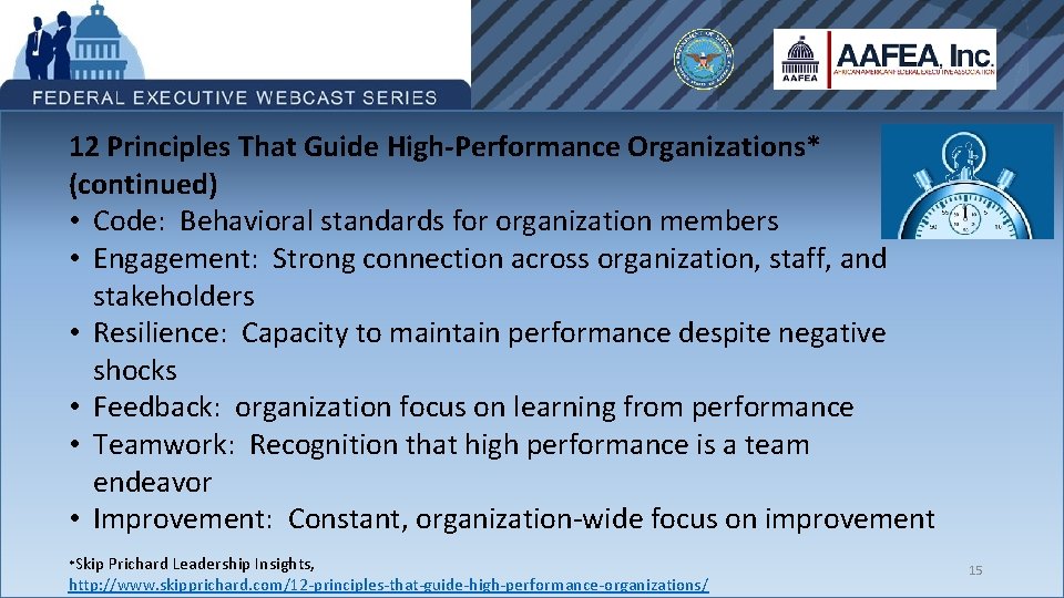 12 Principles That Guide High-Performance Organizations* (continued) • Code: Behavioral standards for organization members