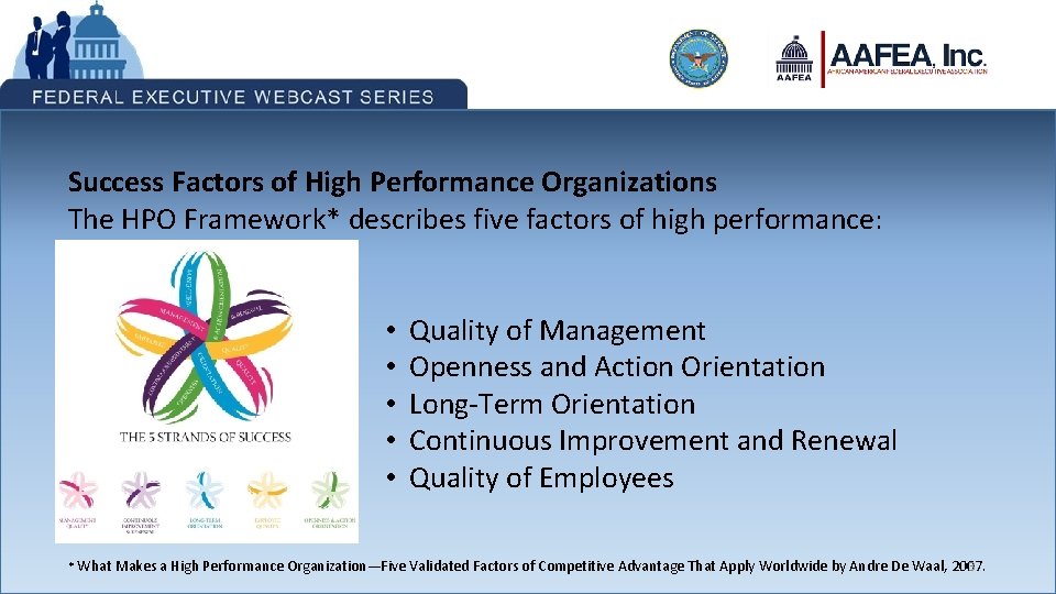 Success Factors of High Performance Organizations The HPO Framework* describes five factors of high