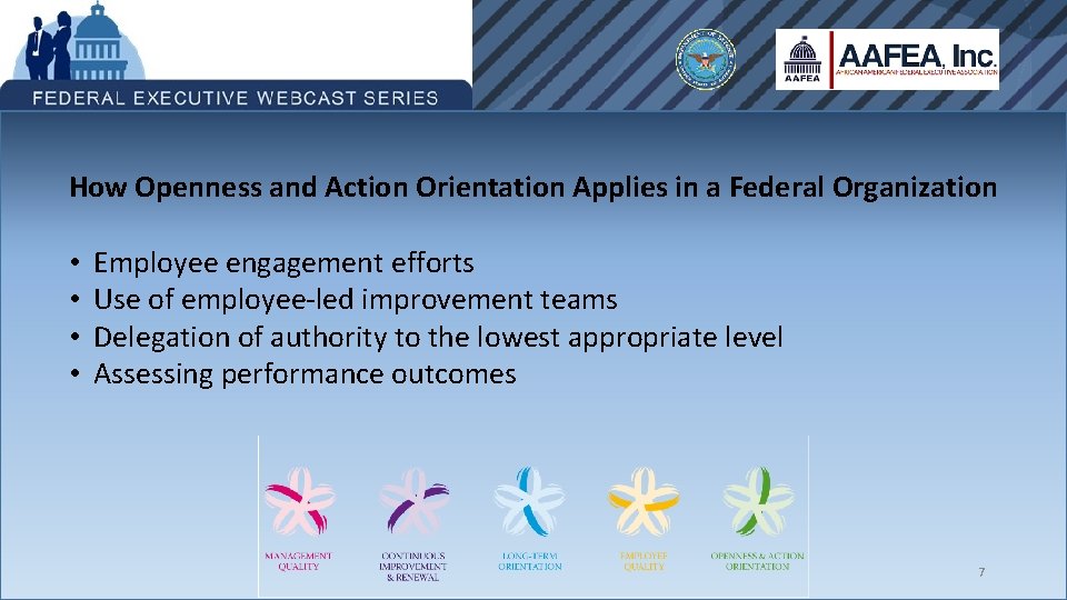 How Openness and Action Orientation Applies in a Federal Organization • • Employee engagement