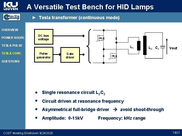 A Versatile Test Bench for HID Lamps ► Tesla transformer (continuous mode) OVERVIEW DC