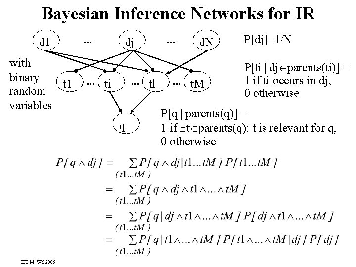 Bayesian Inference Networks for IR d 1 with binary t 1 random variables .