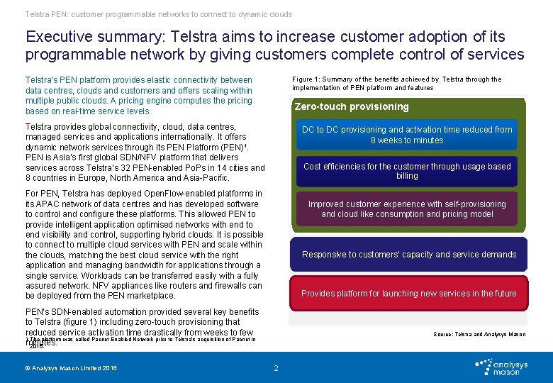 Telstra PEN: customer programmable networks to connect to dynamic clouds Executive summary: Telstra aims