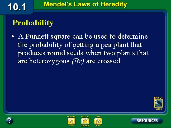 Probability • A Punnett square can be used to determine the probability of getting