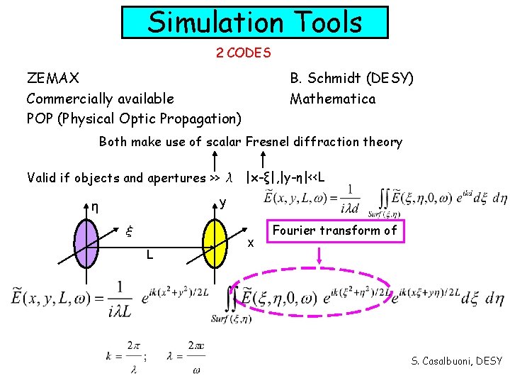 Simulation Tools 2 CODES ZEMAX Commercially available POP (Physical Optic Propagation) B. Schmidt (DESY)