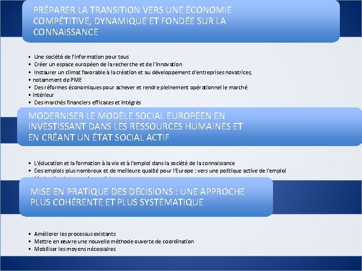 PRÉPARER LA TRANSITION VERS UNE ÉCONOMIE COMPÉTITIVE, DYNAMIQUE ET FONDÉE SUR LA CONNAISSANCE •