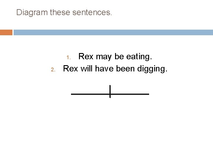 Diagram these sentences. Rex may be eating. Rex will have been digging. 1. 2.
