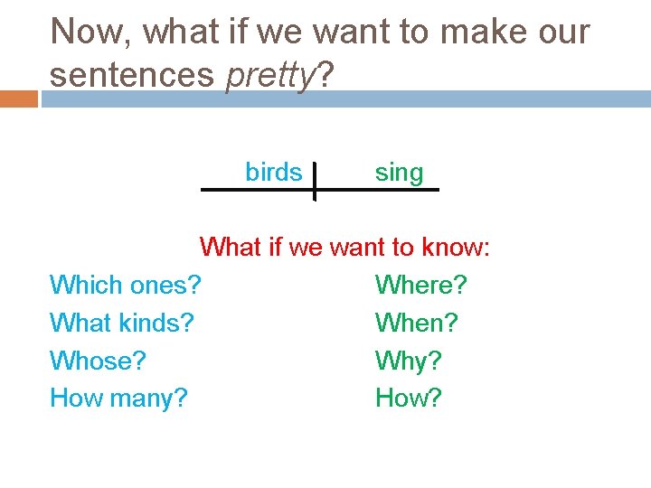 Now, what if we want to make our sentences pretty? birds sing What if
