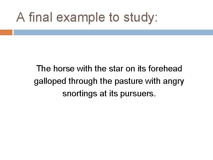 A final example to study: The horse with the star on its forehead galloped